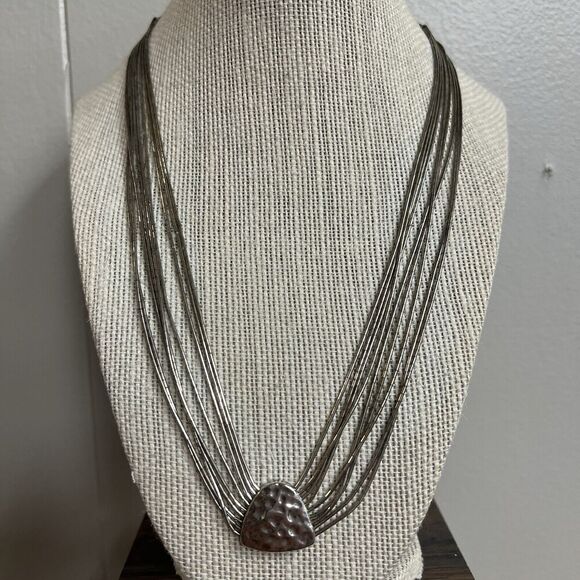 Silpada 9 Strand Toned Liquid Silver Hammered Pendant Necklace #N1288 - Picture 1 of 4